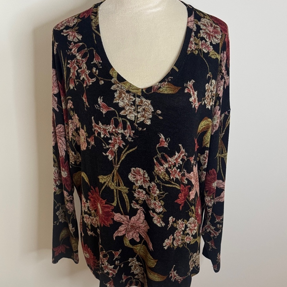Well Worn Black Floral Long Sleeve Top
